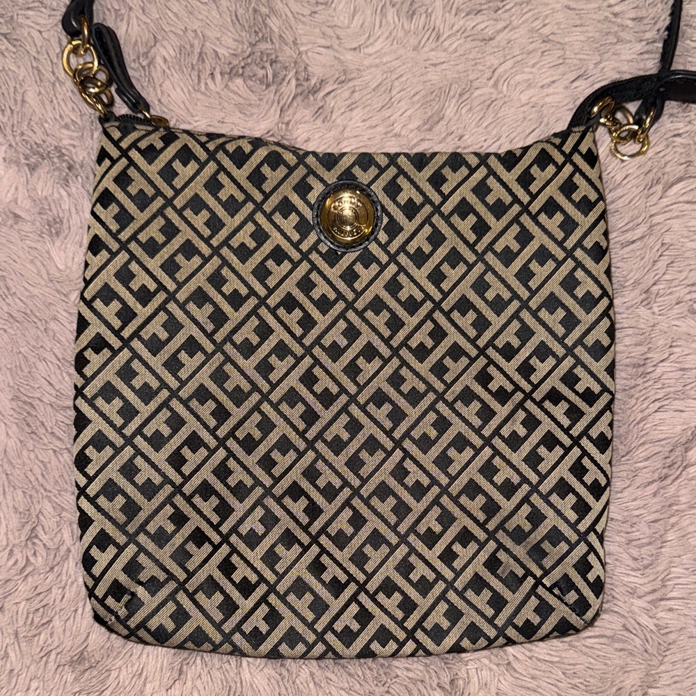 Tommy Hilfiger Black and Tan Geometric Crossbody Bag - Picture 2 of 7